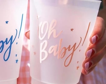 Oh Baby, Frost Flex Baby Shower Cups, It's A Girl Shatterproof, Baby Shower Supplies, Gender Reveal, Baby Sprinkle Party, Set of 7, Lt Pink