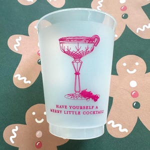 Have Yourself A Merry Little Cocktail Holiday Cups, Shatterproof Christmas Party Cups, Christmas Frost Flex Cups, Pink Christmas, Set of 10