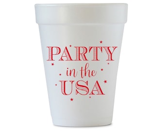 Party in the USA Styrofoam Cups, 4th of July styrofoam, Memorial Day foam, Labor Day Cups, USA cups, Patriotic Cups, red, Set of 12