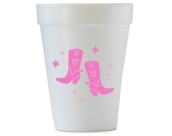 Boots Styrofoam Cups, Western Party Cups, Rodeo foam Cups, Bachelorette cups, Western Theme, Western Party, Disposable, Pink, Set of 11