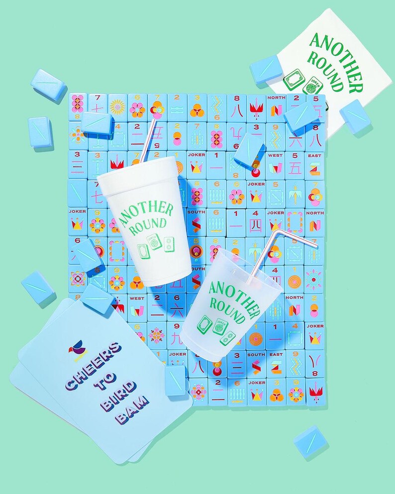 another round mahjong cups and napkins