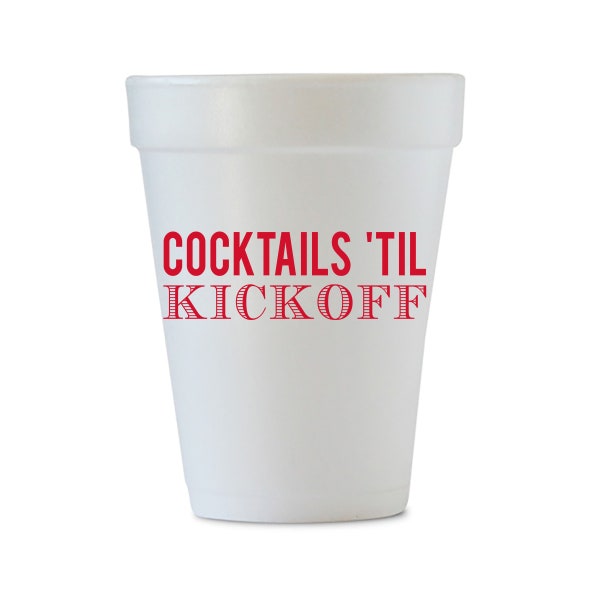 Cocktails Til Kickoff Styrofoam Cups, Foam Party Cups, Gameday Cups, Tailgate Cups, SEC Cups, Tailgate Cups, Football Cups, Red, set of 12