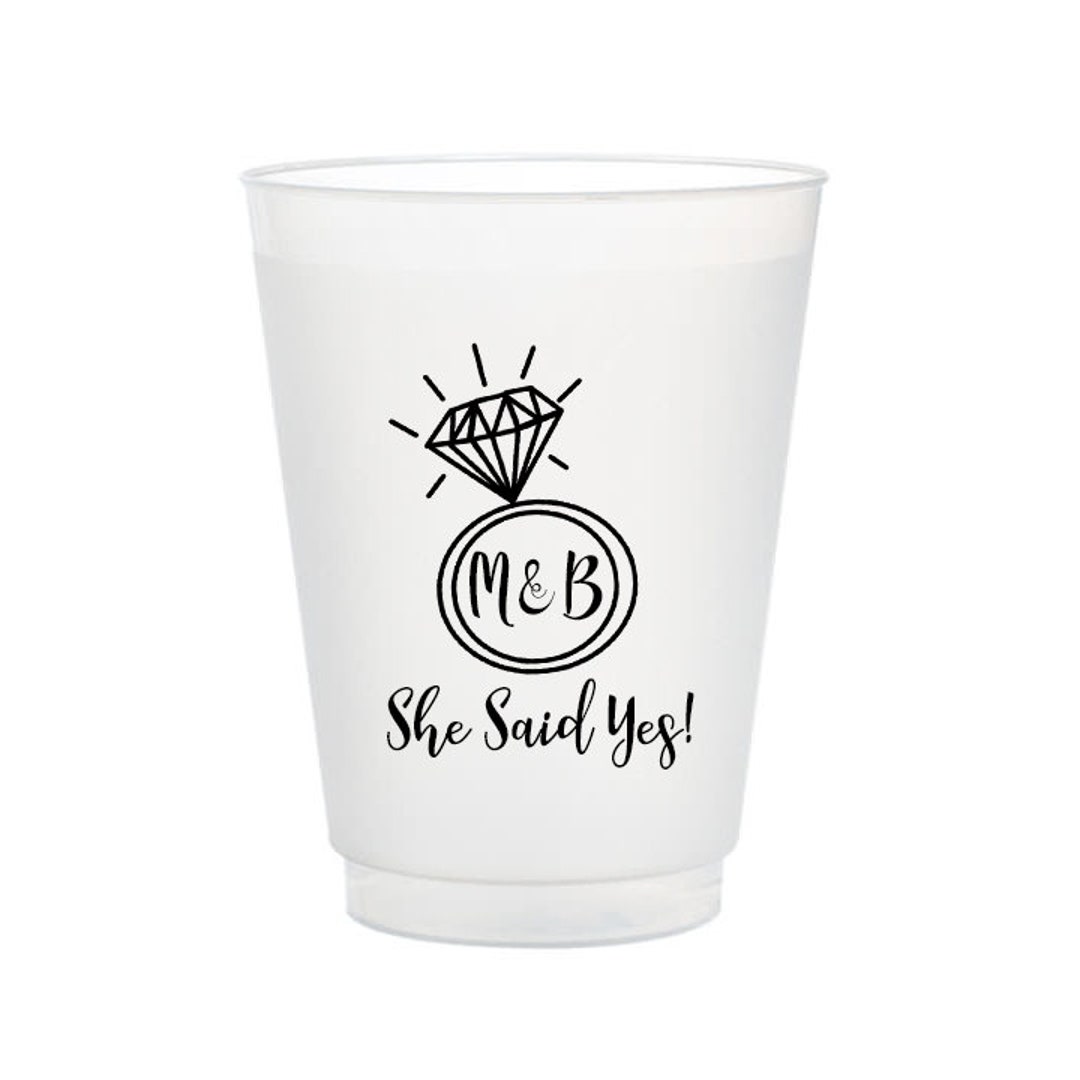 Personalized Engagement Party Cups, Diamond Ring She Said Yes Frost
