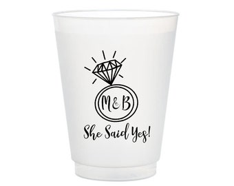 Personalized Engagement Party Cups, Diamond Ring She Said Yes Frost Flex Cups, Engagement Party Cups, Bridal Shower Cups, Engagement Cups