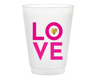 Love Frost Flex Cups, Valentine's Day, Party Cups, Pink & Gold, Set of 10