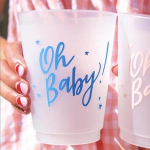 Oh Baby, Baby Shower Frost Flex Cups, Shatterproof, Baby Shower Supplies, Gender Reveal, Baby Sprinkle Party, Set of 10, Light Blue