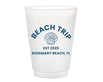 Beach Trip Cups, Beach Cups, personalized beach cups, summer beach trip, beach gift, frost flex cups, seashell, Beach House, Custom
