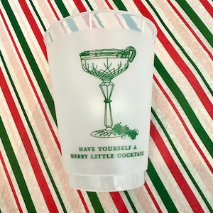 Have Yourself A Merry Little Cocktail Holiday Cups, Plastic Christmas Party Cups, Christmas Frost Flex, Holiday Party cups, Green, set of 10