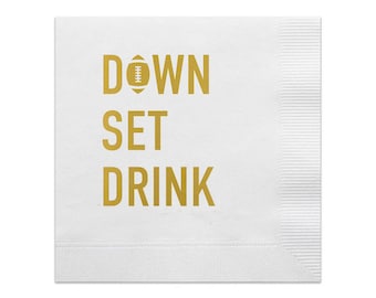 Down Set Drink Cocktail Napkins, Game Day Napkins, Tailgate Napkins, Tailgate decor, Football Napkins, SEC Football, Gold Foil, Set of 20