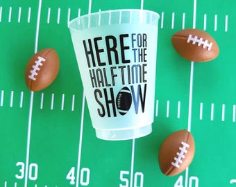 Here For The Halftime Show, Football, Frost Flex Cups, Shatterproof, Party Cups, Black, Set of 10