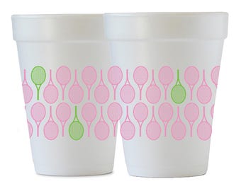 Tennis Racket Cups, Styrofoam, pink and green, wrap, Set of 8