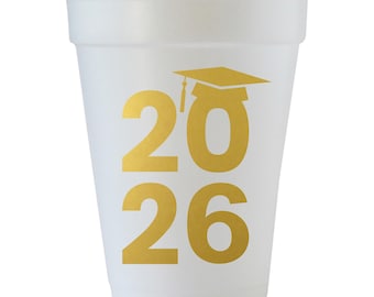 2026 Graduation Styrofoam Cups, Foam Cups, Graduation Cups, Graduation Party Decor, Grad Cups, Gold, Set of 12