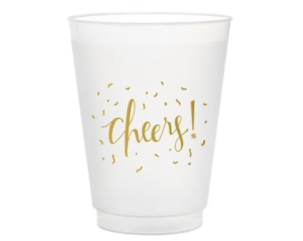Cheers Frost Flex Cups, Frost Flex Party Cups, Shatterproof Party Cups, Party Supplies, Reusable Cups, Birthday Party Cups, Set of 6, Gold