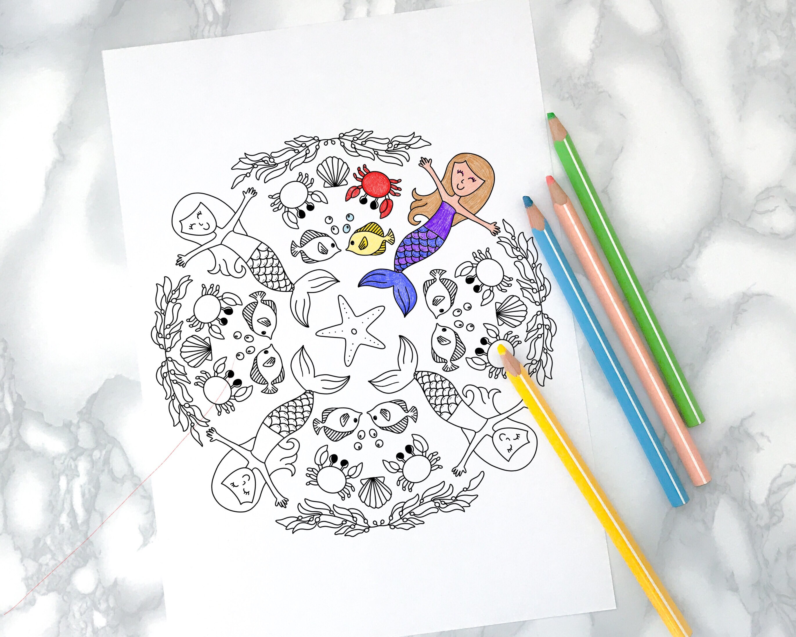 Mermaid Coloring Page Mandala Coloring Page Mermaid Color | Etsy