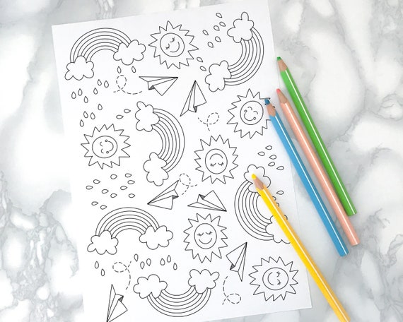 Rainbow Coloring Page Rainbow Color Pages Plane Sun