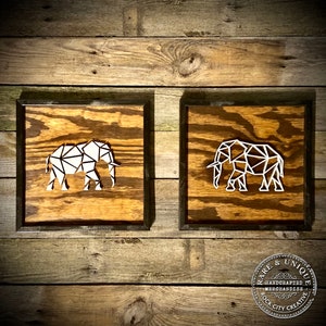 Geometric Elephant Wall Decor, Rustic Sign, Wooden Sign, Handmade