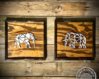 Geometric Elephant Wall Decor, Rustic Sign, Wooden Sign, Handmade