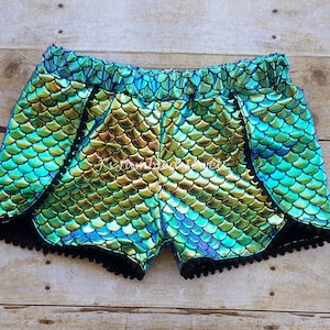 Mermaid shorts, Coachella shorts, summertime bottoms, dress up clothes, play clothing, shifting colors, mermaid scales,girl clothing, dragon