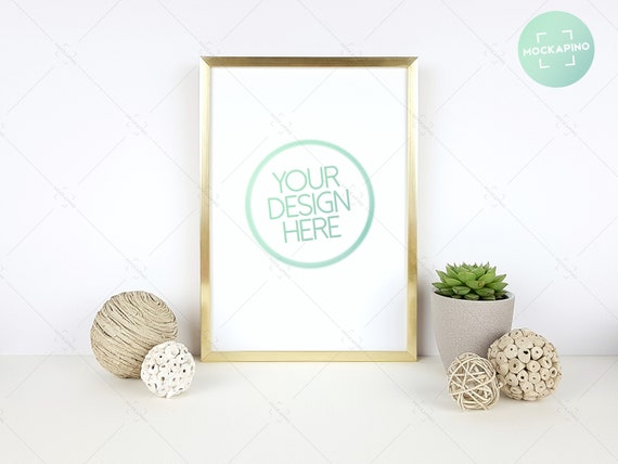 Gold Frame Mockup Succulents Gold Frame With Flowers A4