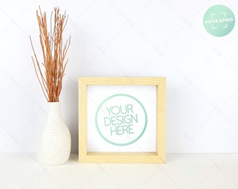 Download Square Frame Mockup Square Wooden Frame Natural Wood 6x6 Frame Frame With Dry Flowers Minimalist Mock Ups Psd Mockup Smart Object Packaging Psd Mockup Template PSD Mockup Templates