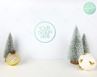 Download Christmas Desktop Desktop Mock Up Scene Mockup Psd File Instant Download Smart Objects Gold Christmas Decor Pine Trees Scandinavian Free Template Mockup Psd PSD Mockup Templates