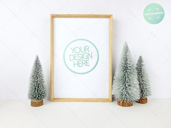 Christmas Frame Digital Wooden Frame Mockup Natural Wood Mockup