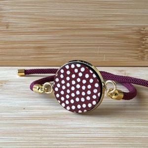 Bracciale in carta chiyogami giapponese con cordino regolabile. Placcato oro 18 k. Braccialetto del buonumore. Colore purple