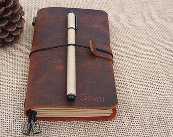 Travel journal personalized travel notebook custom leather journal handmade leather notebook gift for traveller mens gift free stamp