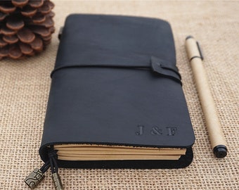 Leather Journal, Monogram Refillable Leather Notebook, Custom Leather Journal