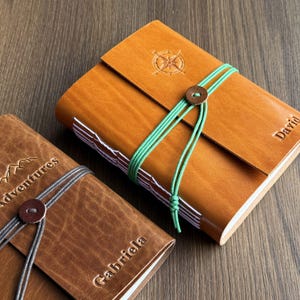 Personalized leather journal, Genuine Leather notebook with custom stamp, Unique adventure travel journal, Christmas gift for him for her