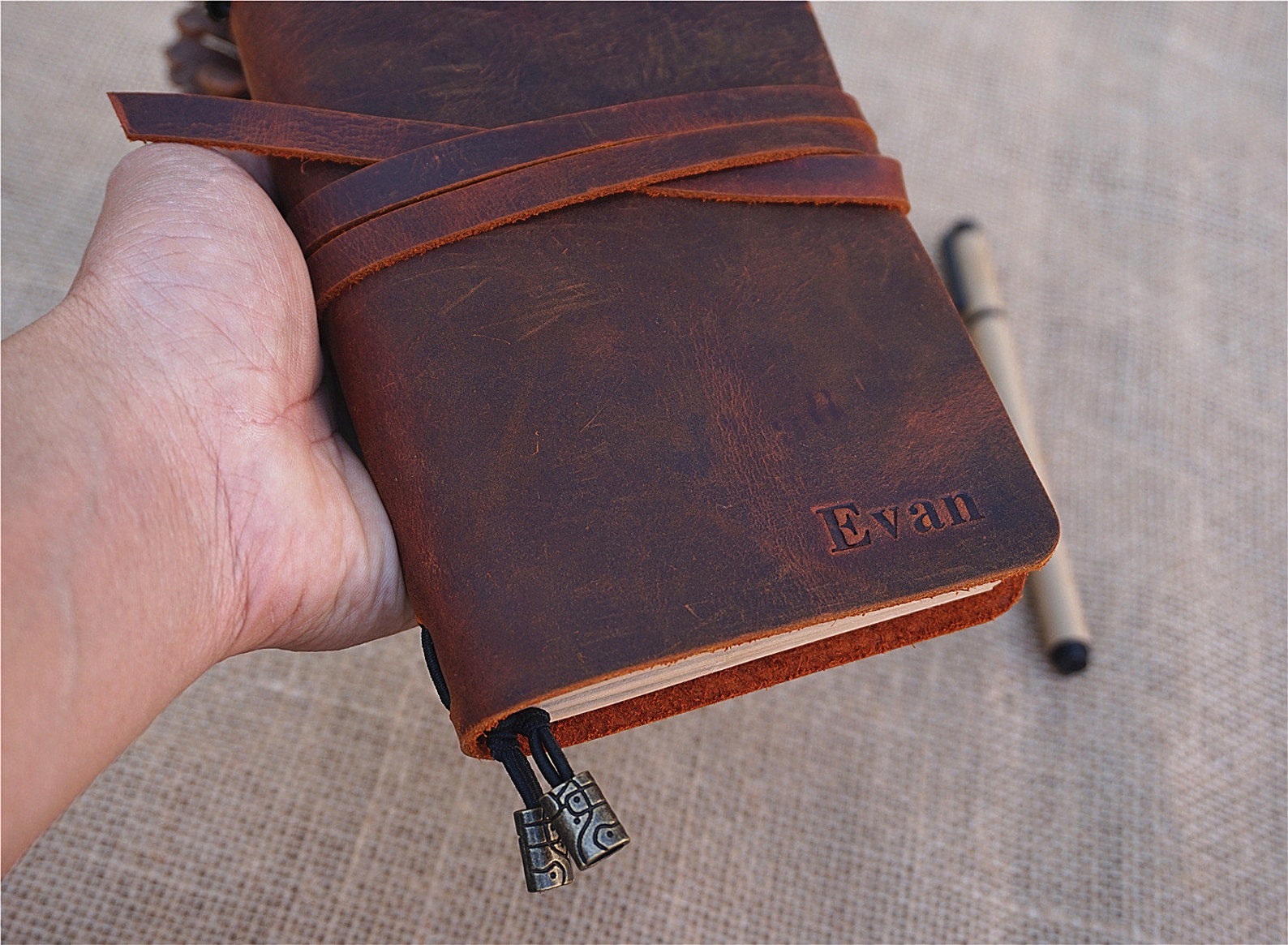custom-travel-journal-leather-journal-wrap-leather-notebook-etsy
