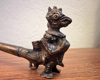 Antique Bronze Griffin Pipe: Ornate Mythical Creature Decor