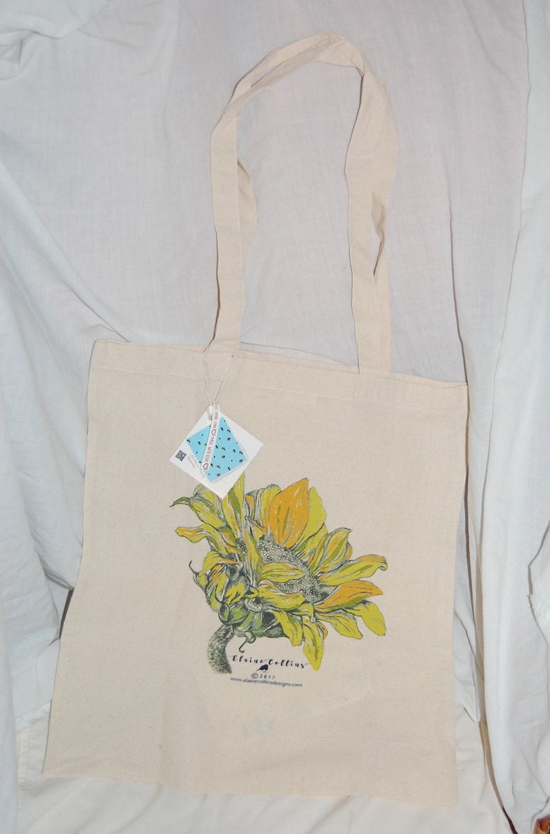 Tote bag, shopping bag, canvas bag, holdall, sunflower, shoulder bag, shopper, reusable bag, designer,, folding bag, student bag, book bag image 2