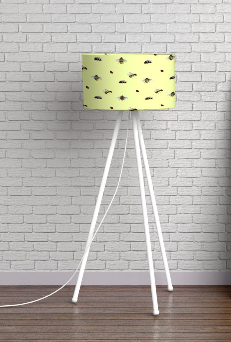 yellow Lampshade, lampshade with bee pattern, bee lampshade, ceiling lampshade, mid century lampshade, insects lampshade, table lampshade image 3