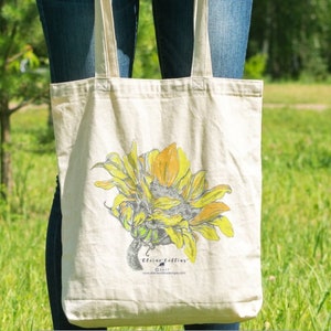 Tote bag, shopping bag, canvas bag, holdall, sunflower, shoulder bag, shopper, reusable bag, designer,, folding bag, student bag, book bag image 1