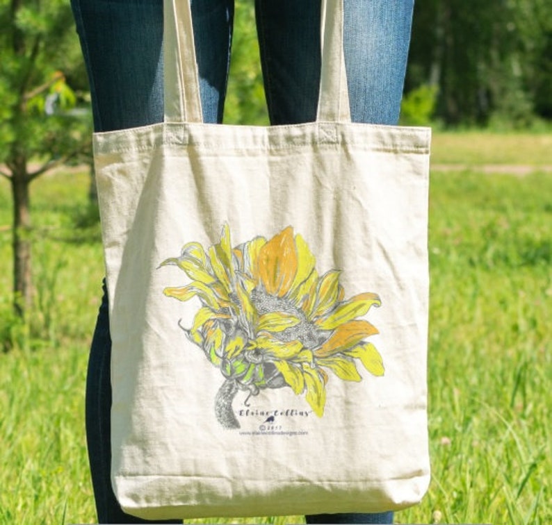 Tote bag, shopping bag, canvas bag, holdall, sunflower, shoulder bag, shopper, reusable bag, designer,, folding bag, student bag, book bag image 1