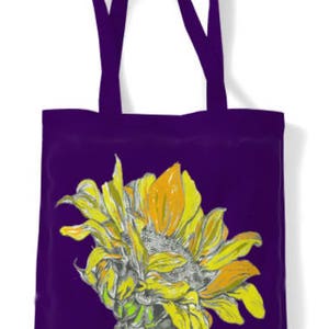 Tote bag, shopping bag, canvas bag, holdall, sunflower, shoulder bag, shopper, reusable bag, designer,, folding bag, student bag, book bag image 6