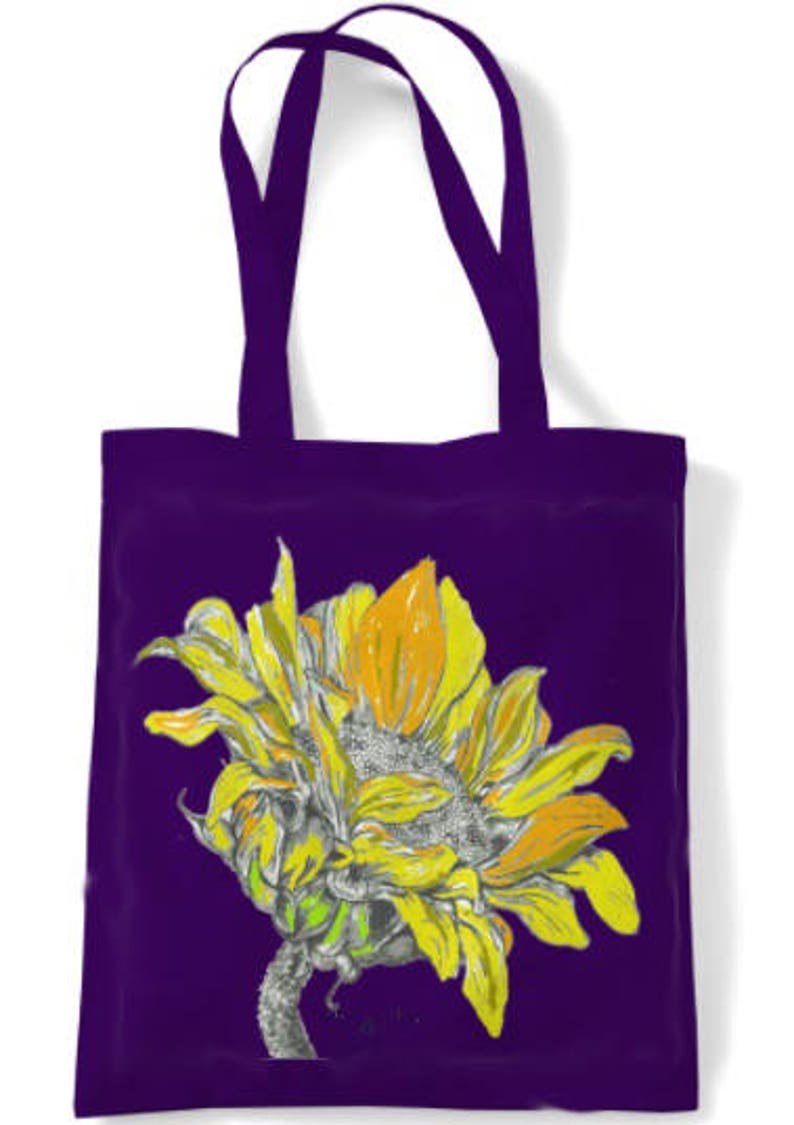 Tote bag, shopping bag, canvas bag, holdall, sunflower, shoulder bag, shopper, reusable bag, designer,, folding bag, student bag, book bag image 6