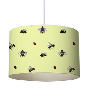 yellow Lampshade, lampshade with bee pattern, bee lampshade, ceiling lampshade, mid century lampshade, insects lampshade, table lampshade image 1