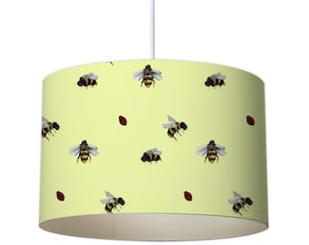 yellow Lampshade, lampshade with bee pattern, bee lampshade, ceiling lampshade, mid century lampshade, insects lampshade, table lampshade