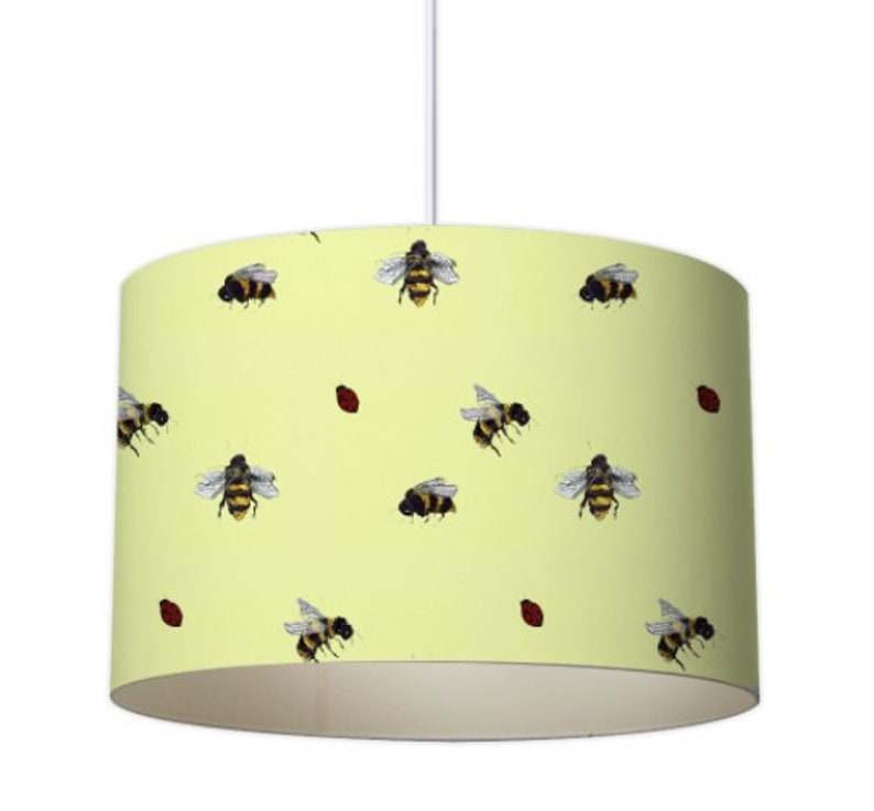 yellow Lampshade, lampshade with bee pattern, bee lampshade, ceiling lampshade, mid century lampshade, insects lampshade, table lampshade image 1