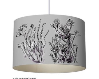 Lampshade, Designer lampshade, grey  lampshade, ceiling lampshade, custom made lighting, gray lampshade, Botanical lampshade, slate grey