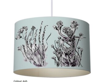 Floral Lampshade, sky blue lampshade, blue lampshade, ceiling lampshade, contemporary lampshade, blue gray lampshade, Botanical lampshade