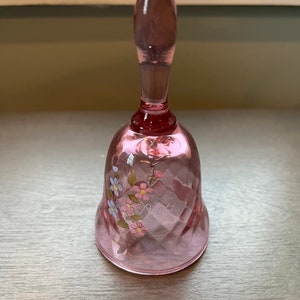 Fenton Hand Painted Floral Pink Diamond Optic Glass Bell