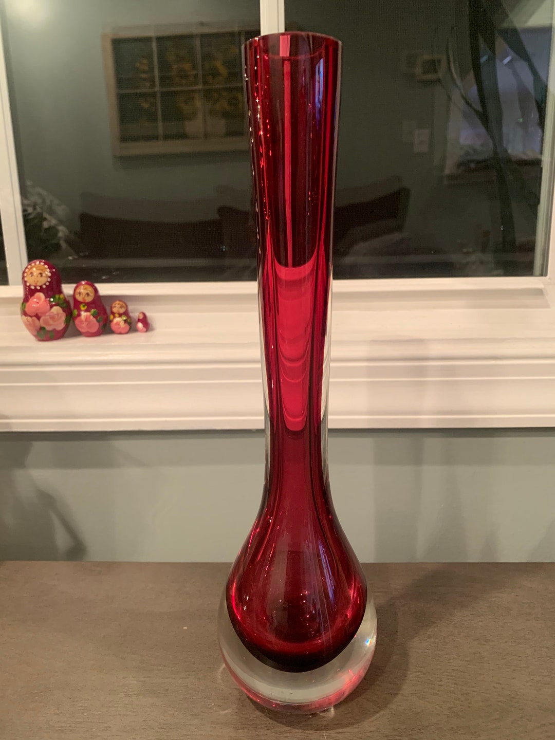 Red Cased Crystal Vase Etsy