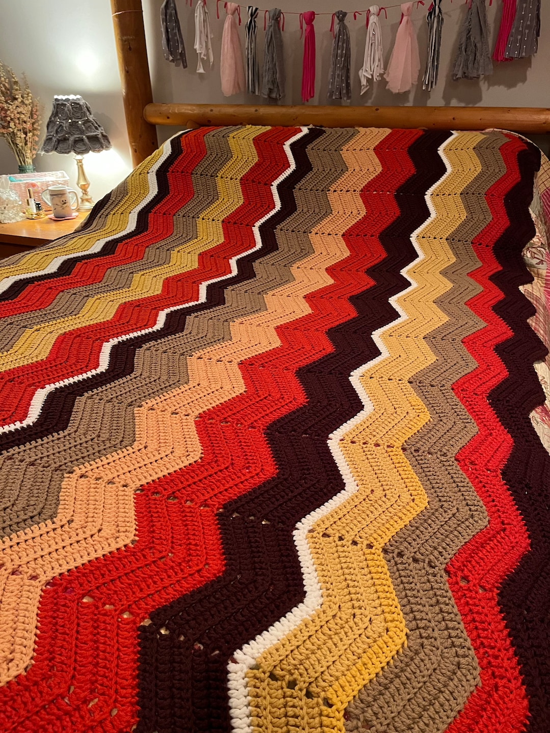 Vintage Hand Knit Chevron Afghan Blanket Etsy