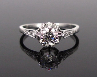 French Art Deco 0.60ct Solitaire Diamond Ring, Platinum