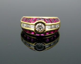 Aldebert Contemporary Ruby Diamonds Yellow Gold Cocktail Ring