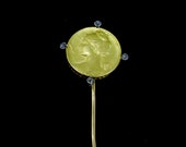 Antique Art Nouveau Goddess Diana Diamonds Stickpin, 18kt gold and platinum France, circa 1905