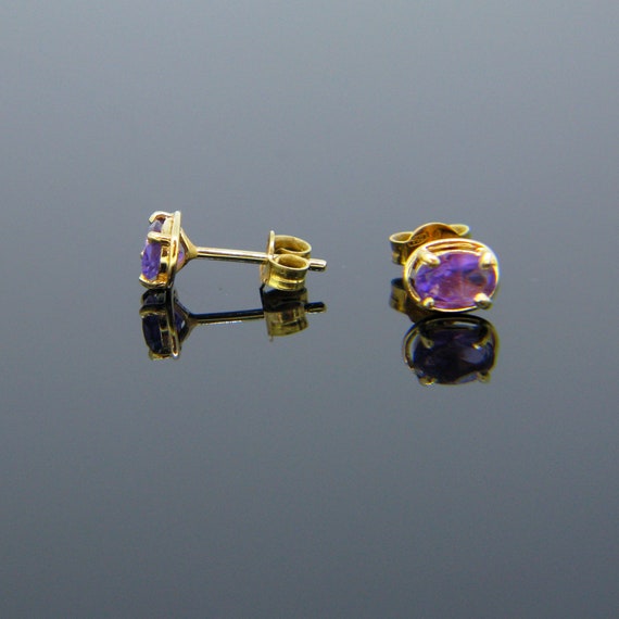 Vintage Amethyst Studs Earrings, 18kt Yellow Gold - image 5